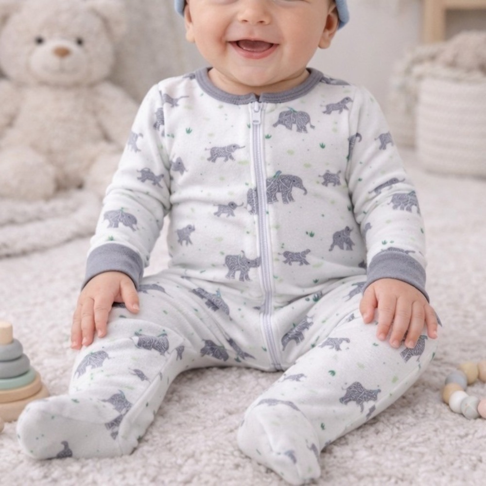 Magnetic Me E=mc2 Unisex Baby Elephant Print Magnetic Footie Sleeper White 0-3M